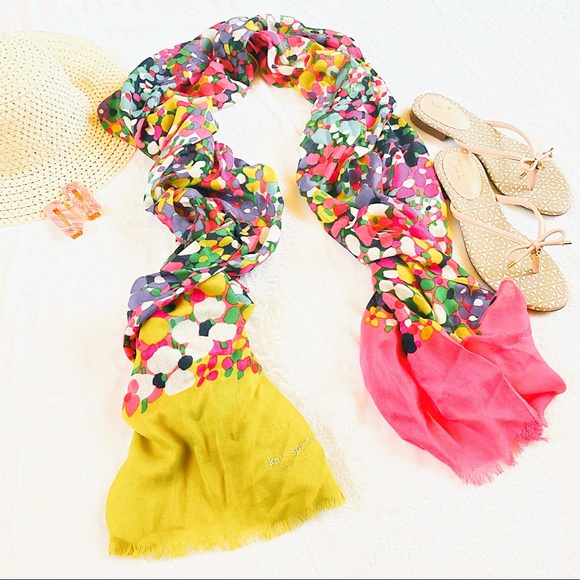 Kate Spade Floral Dot Colorful Oblong Logo Scarf - Picture 2 of 11